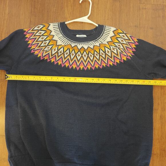 Old Navy Women 3X Plus Sweater Navy Blue Pullover Multicolor Crew Neck Fair Isle - Picture 5 of 7